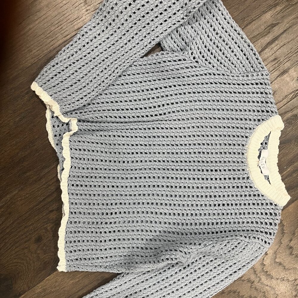 Women's Crochet knit white and blue sweater from Fame